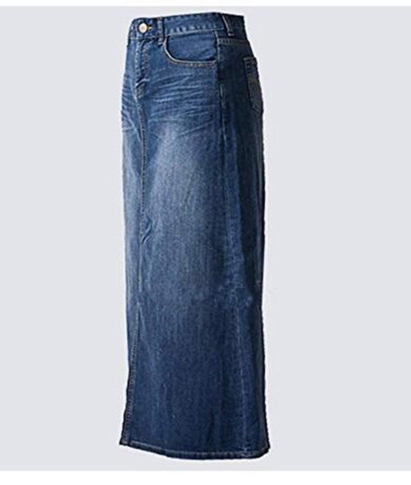 Skirt BL تنورة جينز ماكسي نسائية - عالية الخصر على شكل حرف A - تنورات جينز طويلة للسيدات - تنورة جينز زرقاء مرنة (زرقاء، مقاس 8 أمريكي) - Image 2